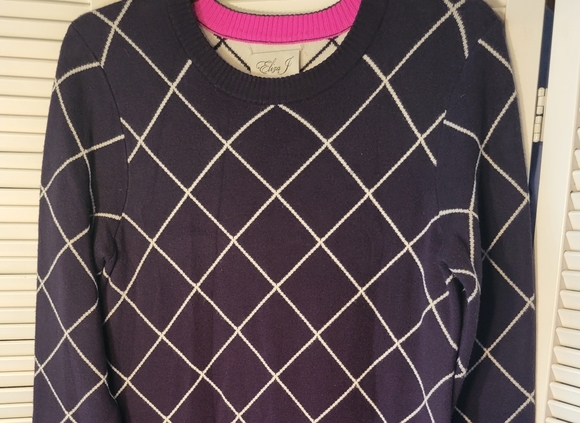 ELIZA J SZS NAVY BLUE AND WHITE SWEATER DRESS - Picture 3 of 9